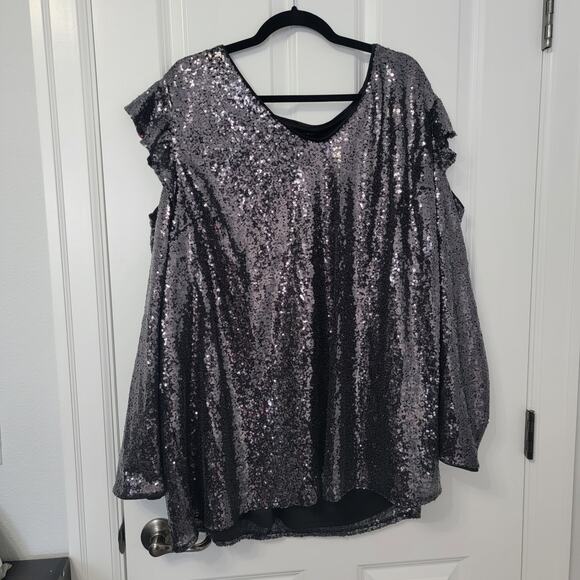 Lane Bryant Metallic Cole Shoulder Ruffle Sequin Top Size 28 NWT - Picture 1 of 9